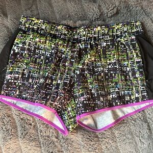 Fabletics Black and Purple Patterned Athletic Shorts